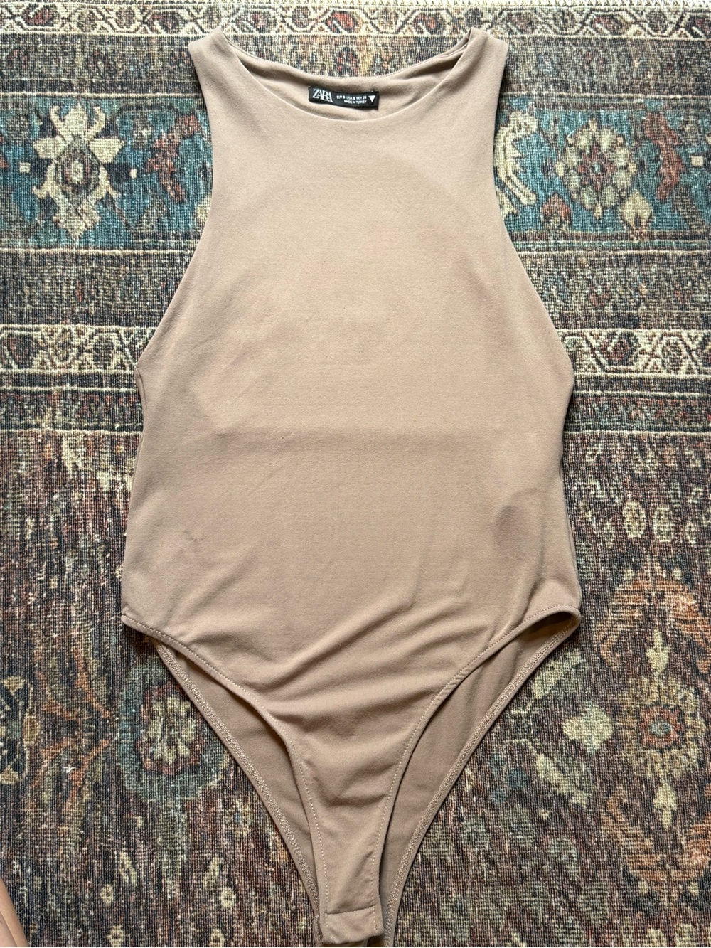 Zara Women's Beige/Taupe Sleeveless One-Piece Bodysuit